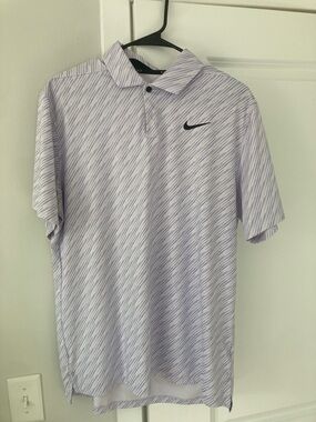 Nike Men's Lavender Stripe Dri-FIT Polo with Black Swoosh